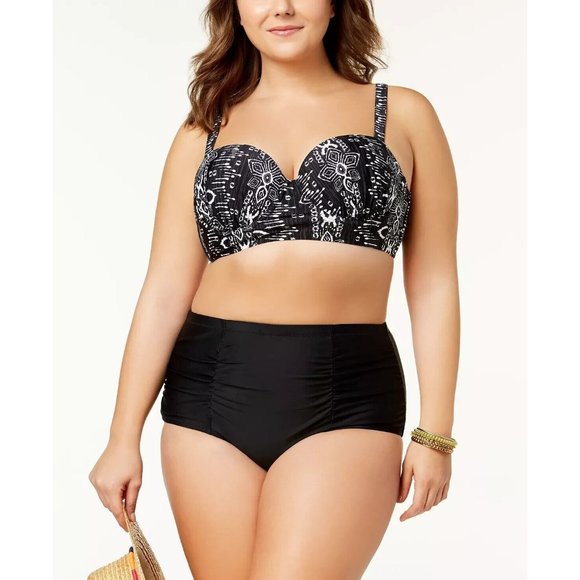 Raisins Curve Trendy Plus Size Half Moon Push Up Underwire Bra Swim Top 16W 16 W - Picture 2 of 3